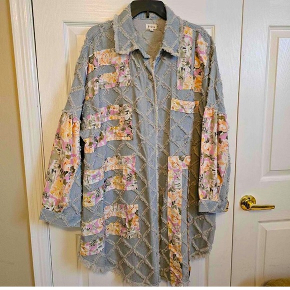 POL Jackets & Blazers - POL Blue and Pink Jean Jacket with Quilted Design